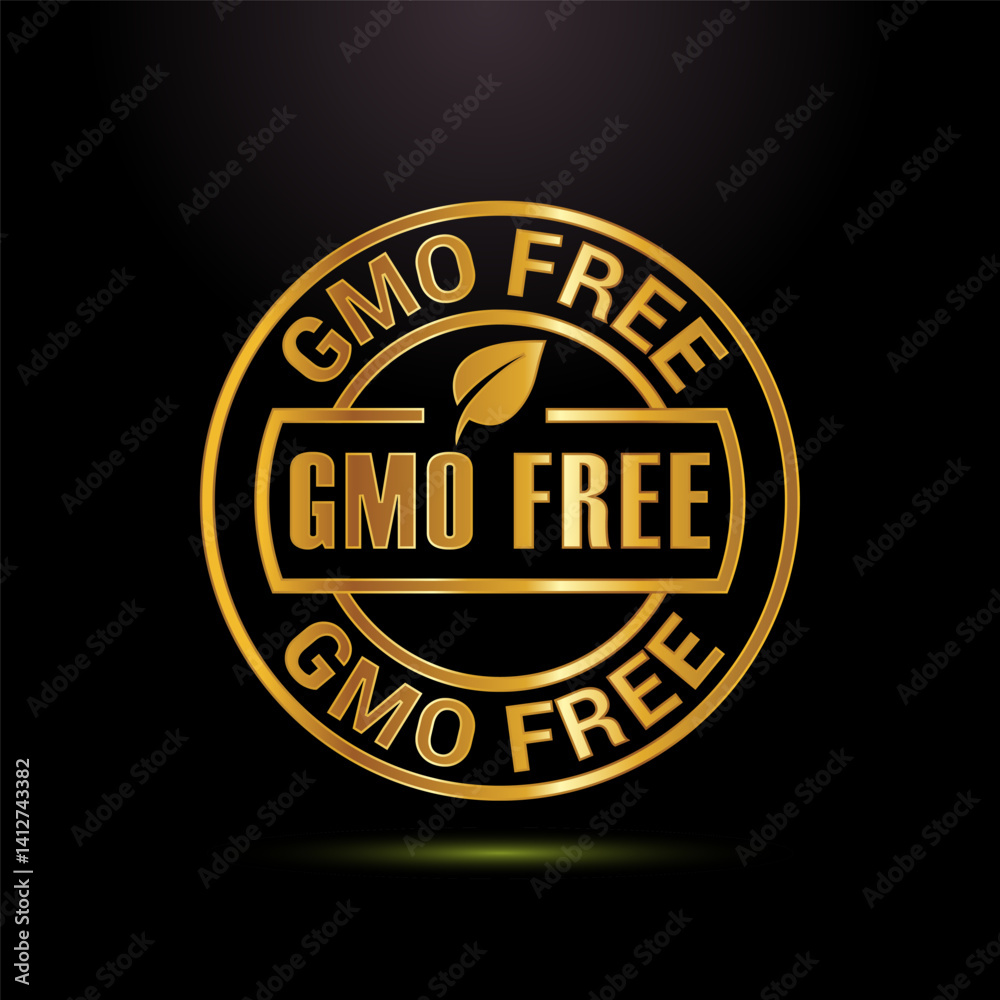 Fototapeta premium GMO free icon design illustration, Non gmo food label, Organic healthy food sign symbol in gold color style