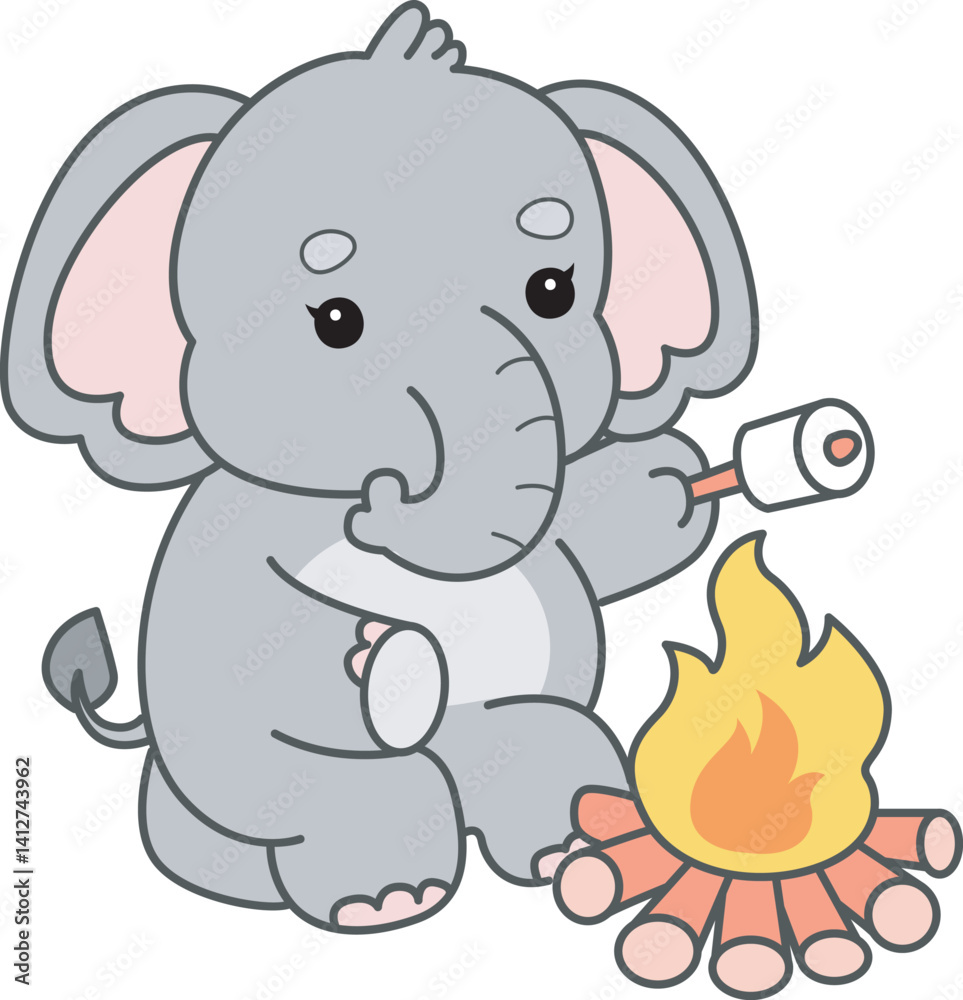 Obraz premium Cute Elephant vector icon. Funny baby Elephant animal series stock illustration. Life of fluffy Elephant designs.