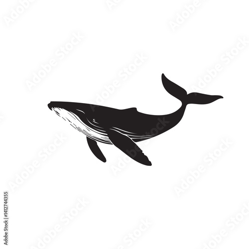 image of a whale from the side, logo, black and white, graphics, vector
