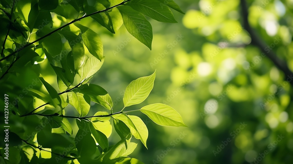 Vibrant Green Leaves Bathed in Soft Natural Light in Forest : Generative AI Vibrant Green Leaves Bathed in Soft Natural Light in Forest : Generative AI