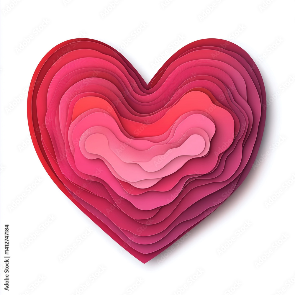 A heart-shaped design featuring layered, wavy, paper-like textures in red and pink, showcasing an abstract and artistic composition with dimensional depth. A heart-shaped design featuring layered, wavy, paper-like textures in red and pink, showcasing an abstract and artistic composition with dimensional depth.