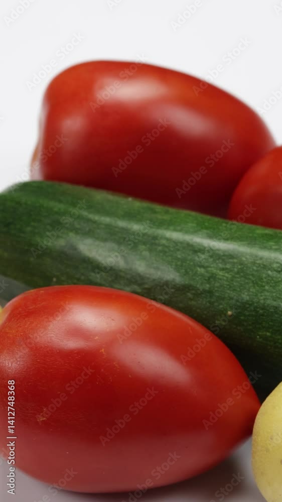 légumes crus, en gros plan, sur un fond blanc
