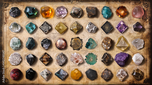 Obraz na płótnie Set of healing chakra mineral stones for crystal healing. Natural Colourful stones for cleansing environment from negative energy, adding positive vibes. Spriritual practices flat lay w salonie