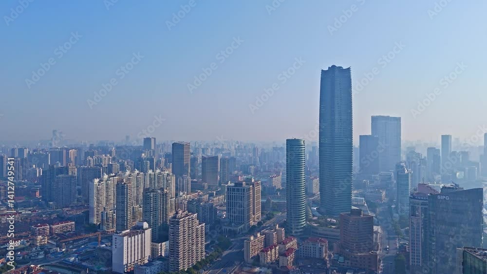 4K Real Time Aerial view of Shanghai skyline in the bund at sunrise 4K Real Time Aerial view of Shanghai skyline in the bund at sunrise