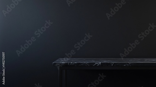 Elegant black marble table against a dark background, perfect for product showcasing