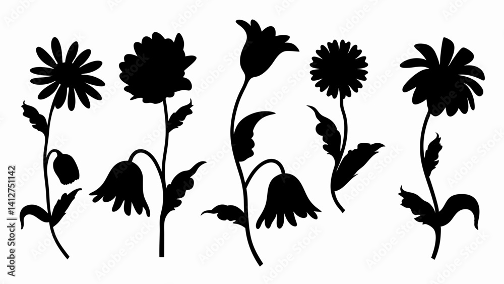 Obraz premium set chamomile silhouette vector on white background