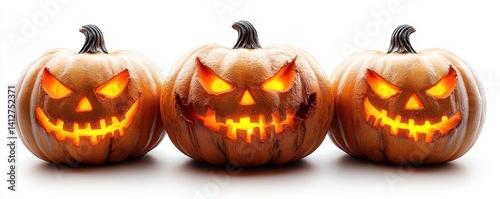 Spooky Halloween Pumpkins with Grinning Faces and Glowing Lights