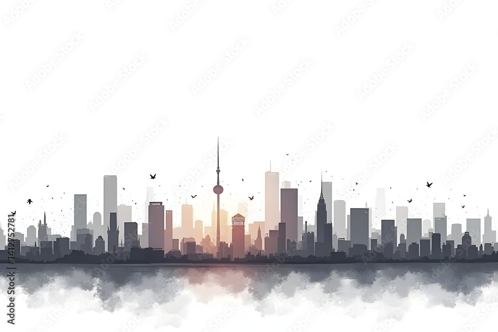 Naklejka premium Abstract Urban Skyline Made of Lines with Clean Open Space