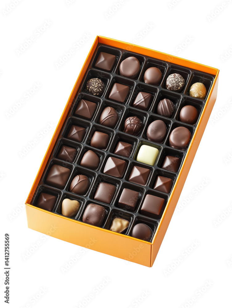 Assorted gourmet chocolates in elegant orange box perfect for gifting and celebrations Assorted gourmet chocolates in elegant orange box perfect for gifting and celebrations