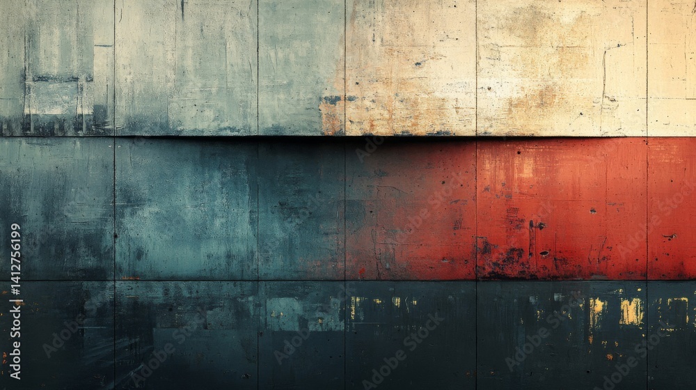 Fototapeta premium Layered Grunge Texture Background With Red Blue And Beige Paint
