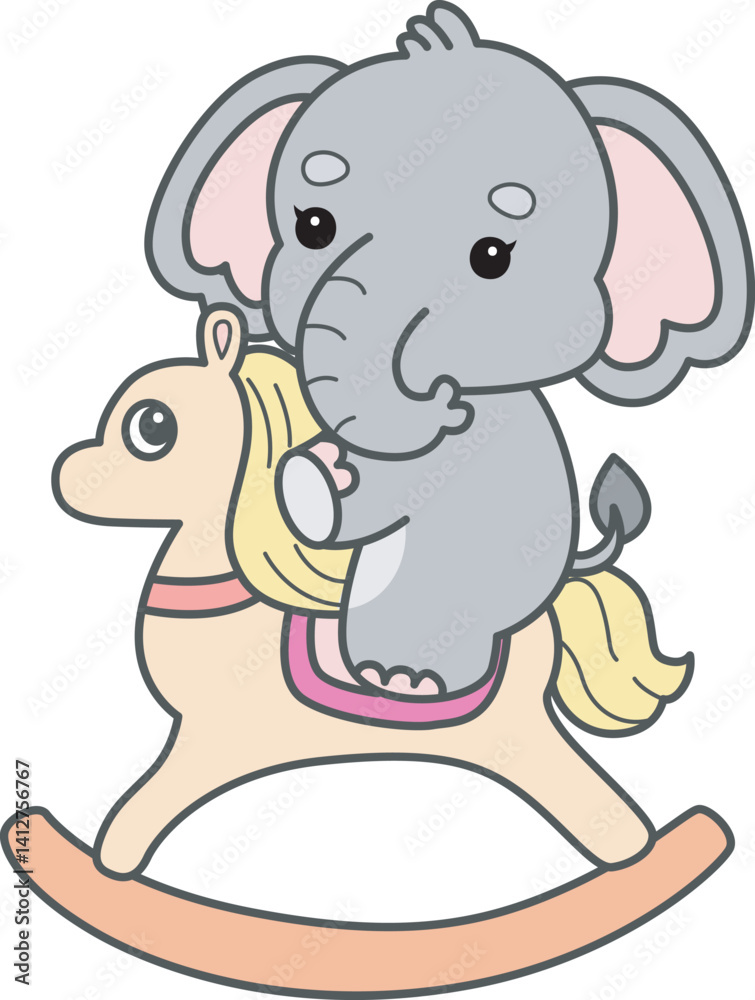 Fototapeta premium Cute Elephant vector icon. Funny baby Elephant animal series stock illustration. Life of fluffy Elephant designs.