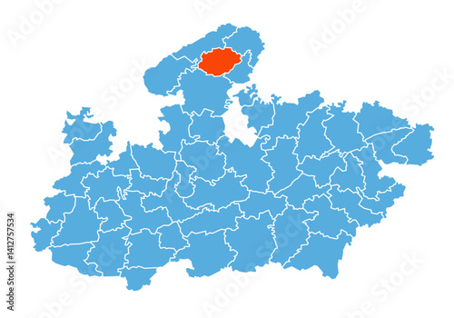 Gwalior District map highlighted in Madhya Pradesh state map 