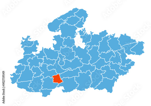 Harda District map highlighted in Madhya Pradesh state map 