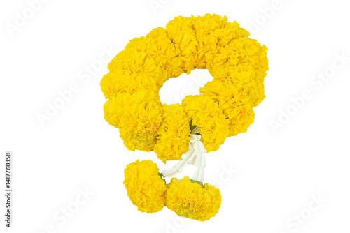 Marigold garland for worshipping sacred objects isolated on white background