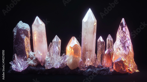 Obraz na płótnie Set of magic healing chakra mineral stones for crystal healing. Natural Colourful stones for cleansing environment from negative energy. Spriritual practices background w salonie