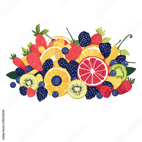 Colorful Fruits with Green Leaves