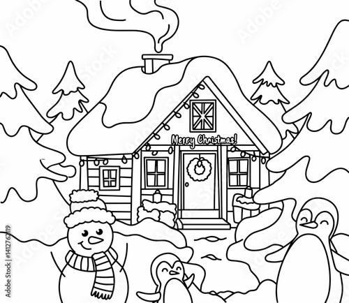 christmas, happy christmas, christmas coloring book, cute animal christmas coloring page, kids coloring, coloring page, coloring, cartoon, illustration, coloring book, vector, animal, drawing, sketch,