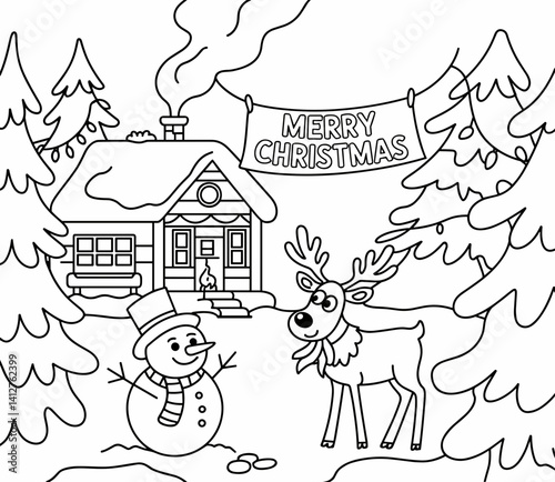 christmas, happy christmas, christmas coloring book, cute animal christmas coloring page, kids coloring, coloring page, coloring, cartoon, illustration, coloring book, vector, animal, drawing, sketch,
