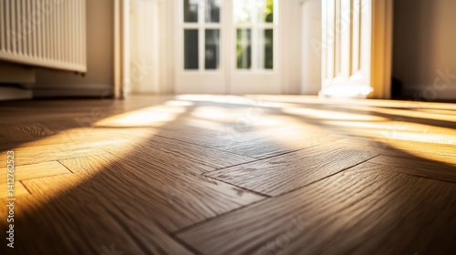 Sunlit parquet floor creates warm inviting atmosphere in home interior