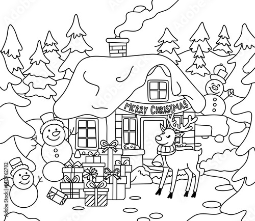 christmas, happy christmas, christmas coloring book, cute animal christmas coloring page, kids coloring, coloring page, coloring, cartoon, illustration, coloring book, vector, animal, drawing, sketch,