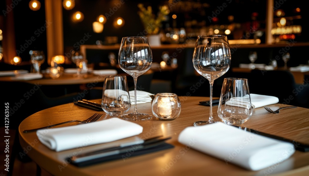 Restaurant tables set for a meal