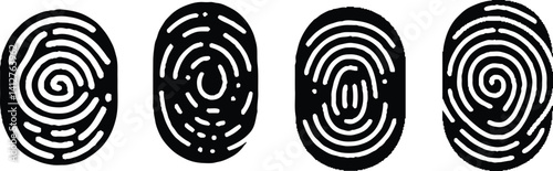 Collection of four black fingerprint. Vector illustration.