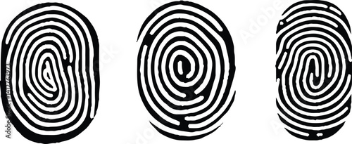 Collection of three black fingerprint. Vector illustration.