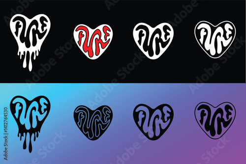 FURE heart shape dope design with dripping words FURE Letter-mark, FURE word-mark use on clothing mockups