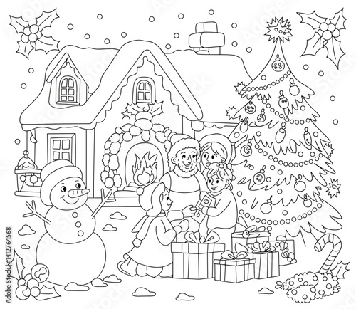 christmas, happy christmas, christmas coloring book, cute animal christmas coloring page, kids coloring, coloring page, coloring, cartoon, illustration, coloring book, vector, animal, drawing, sketch,