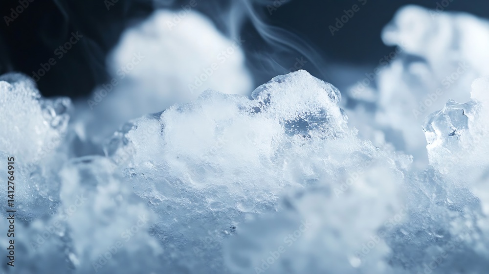 Close up view of ice crystals with steam rising creating a beautiful winter texture and mood : Generative AI Close up view of ice crystals with steam rising creating a beautiful winter texture and mood : Generative AI