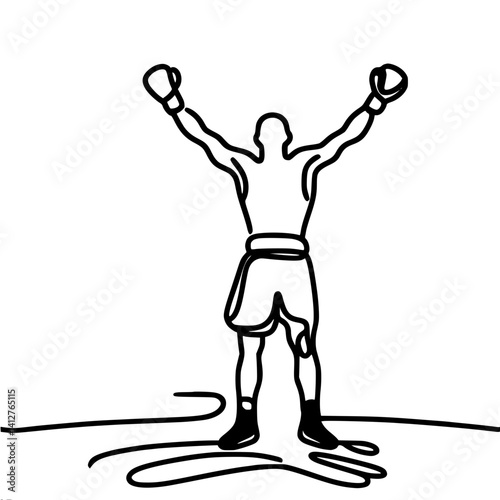 Boxer celebrating victory in single line vector style  