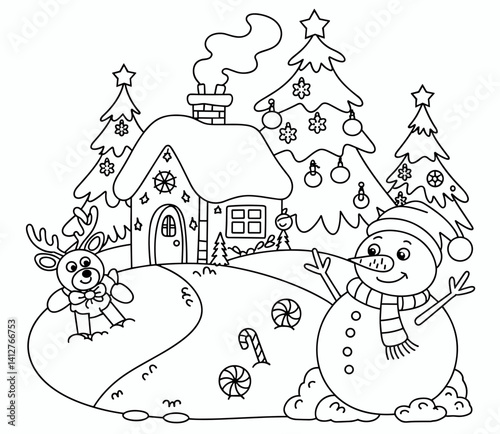 christmas, happy christmas, christmas coloring book, cute animal christmas coloring page, kids coloring, coloring page, coloring, cartoon, illustration, coloring book, vector, animal, drawing, sketch,