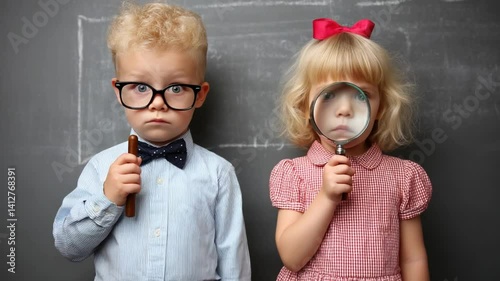 Curious Kids Exploring With a Magnifying Glass and Marker Generative AI
