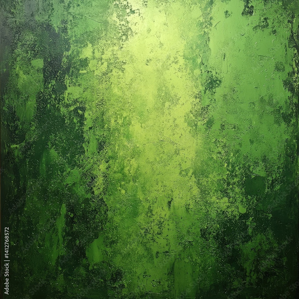 Fototapeta premium A vibrant painting showcases a rich, textured green hue applied to a wall, creating a lively atmosphere. The brushstrokes add depth, inviting viewers to explore its calming essence.