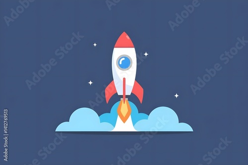 Minimal flat rocket icon with upward movement