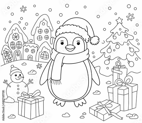 christmas, happy christmas, christmas coloring book, cute animal christmas coloring page, kids coloring, coloring page, coloring, cartoon, illustration, coloring book, vector, animal, drawing, sketch,