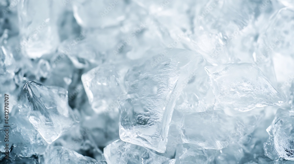 Close up of crystal clear ice cubes gleaming in bright light : Generative AI Close up of crystal clear ice cubes gleaming in bright light : Generative AI