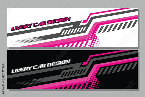 Vector sports car body wrap decal in white and black background design decal car livery in pink color EPS 10