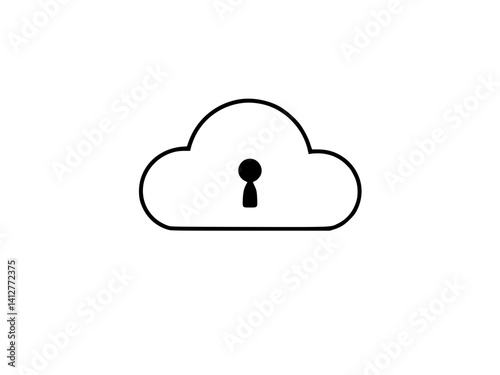Black and white cloud icon with keyhole