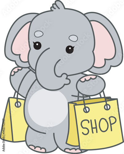 Cute Elephant vector icon. Funny baby Elephant animal series stock illustration. Life of fluffy Elephant designs.