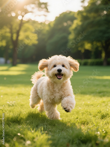 Wallpaper Mural Cute pet dog running and playing on the grass Torontodigital.ca