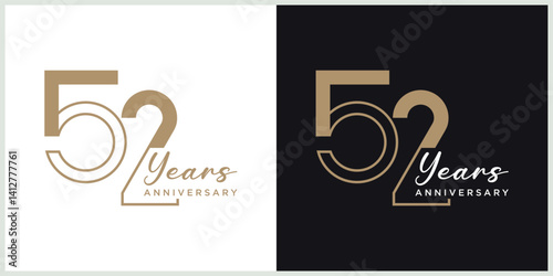 anniversary 52th logotype vector with brown and white color for special celebration day