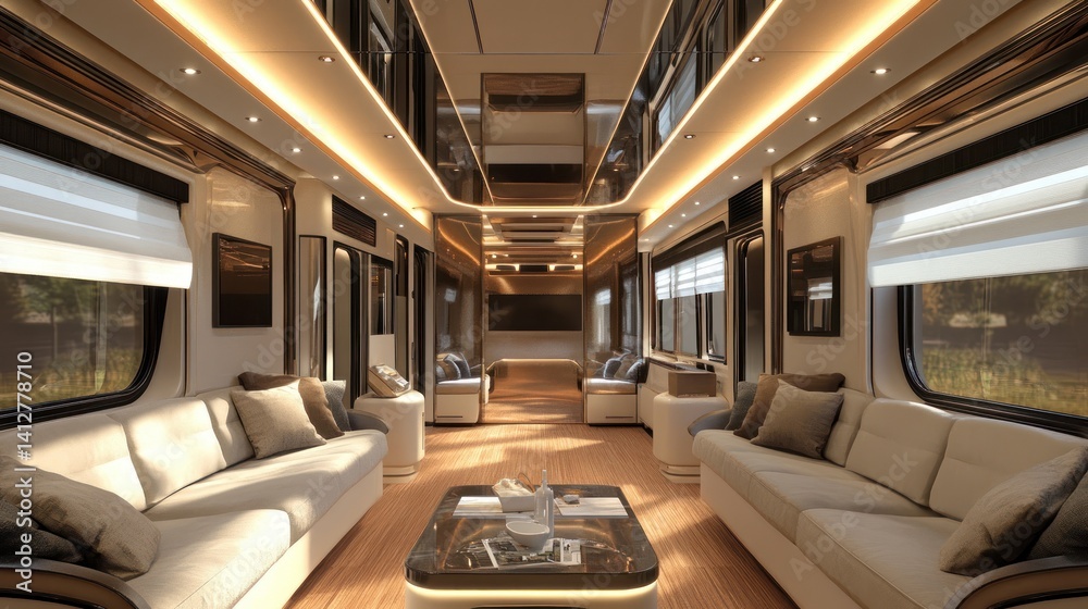Fototapeta premium Exquisite Luxury Train Interior Design with Modern Amenities and Stylish Decor