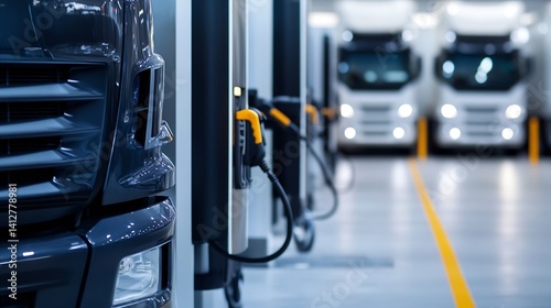 Wallpaper Mural Modern Electric Trucks Charging Station with Focus on Vehicles and Charging Equipment in Industrial Setting : Generative AI Torontodigital.ca