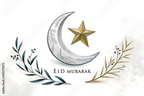 Moon Star and Olive Branch Eid Greeting


