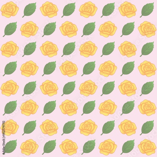 Green leaves, Yellow rose pattern background, plaid pattern, suitable for use as wallpaper, backdrop, postcard, back