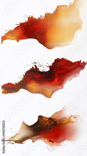Abstract Watercolor Art, Dynamic strokes in red and gold hues creating a modern and elegant design on a white background