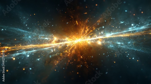 a vibrant display of light and energy in the cosmos, possibly depicting the beginning of a universe.