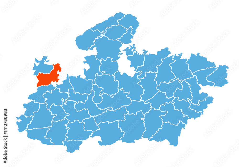 Obraz premium Mandsaur District map highlighted in Madhya Pradesh state map