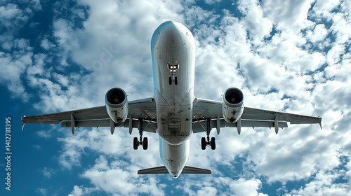 Airplane Landing Against Cloudy Sky